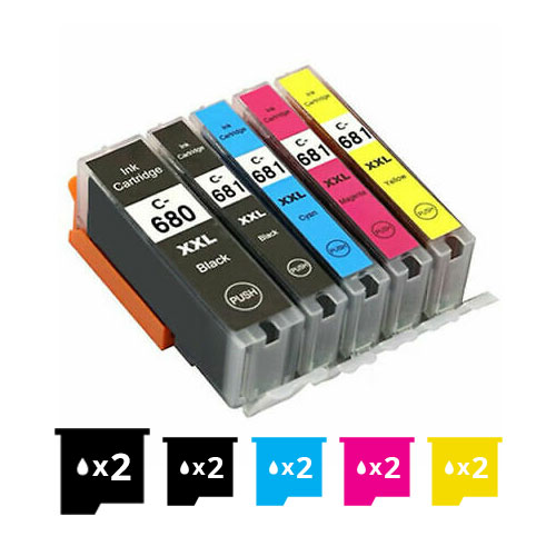 Compatible 10 Pack Canon PGI680XXL CLI-681XXL Extra High Yield Compatible Inkjet Cartridges Combo [2BK,2PBK,2C,2M,2Y] - for use in Canon Printers
