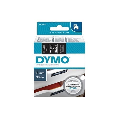 Dymo Wht on Blk 19mmx7m Tape - for use in Dymo Printer