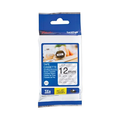 Brother TZe-131S 12mm x 4m Black on Clear Laminated Tape - for use in Brother Printer