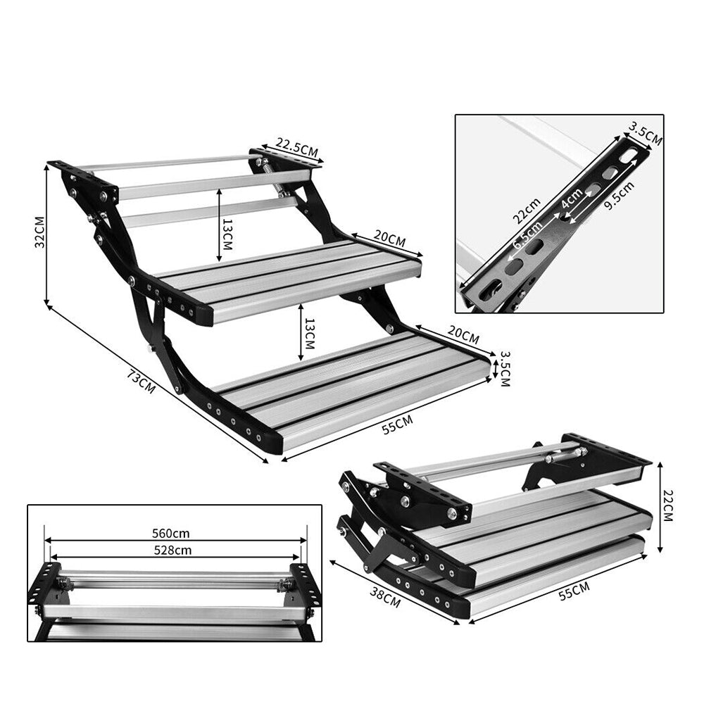 Aluminium Double Caravan Step Pull Out Folding Steps For Road RV Camper Trailer