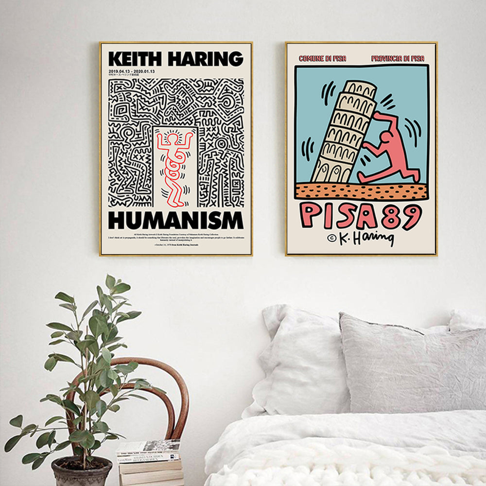 60cmx60cm Wall art By Keith Haring 2 Sets Gold Frame Canvas