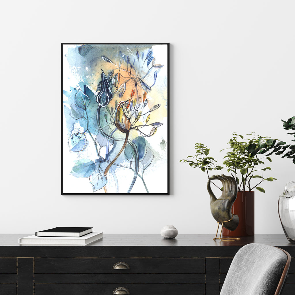 50cmx70cm Watercolor Style Abstract Flower 3 Sets Black Frame Canvas Wall Art