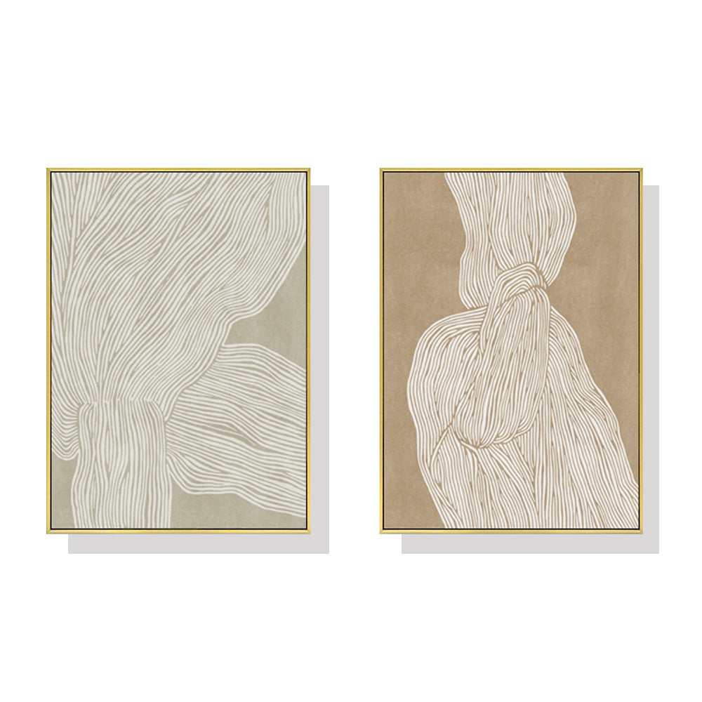 50cmx70cm Abstract Line 2 Sets Gold Frame Canvas Wall Art