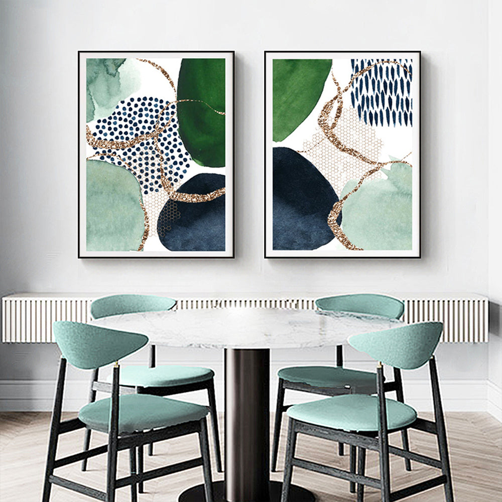50cmx70cm Abstract Green and Navy 2 Sets Black Frame Canvas Wall Art