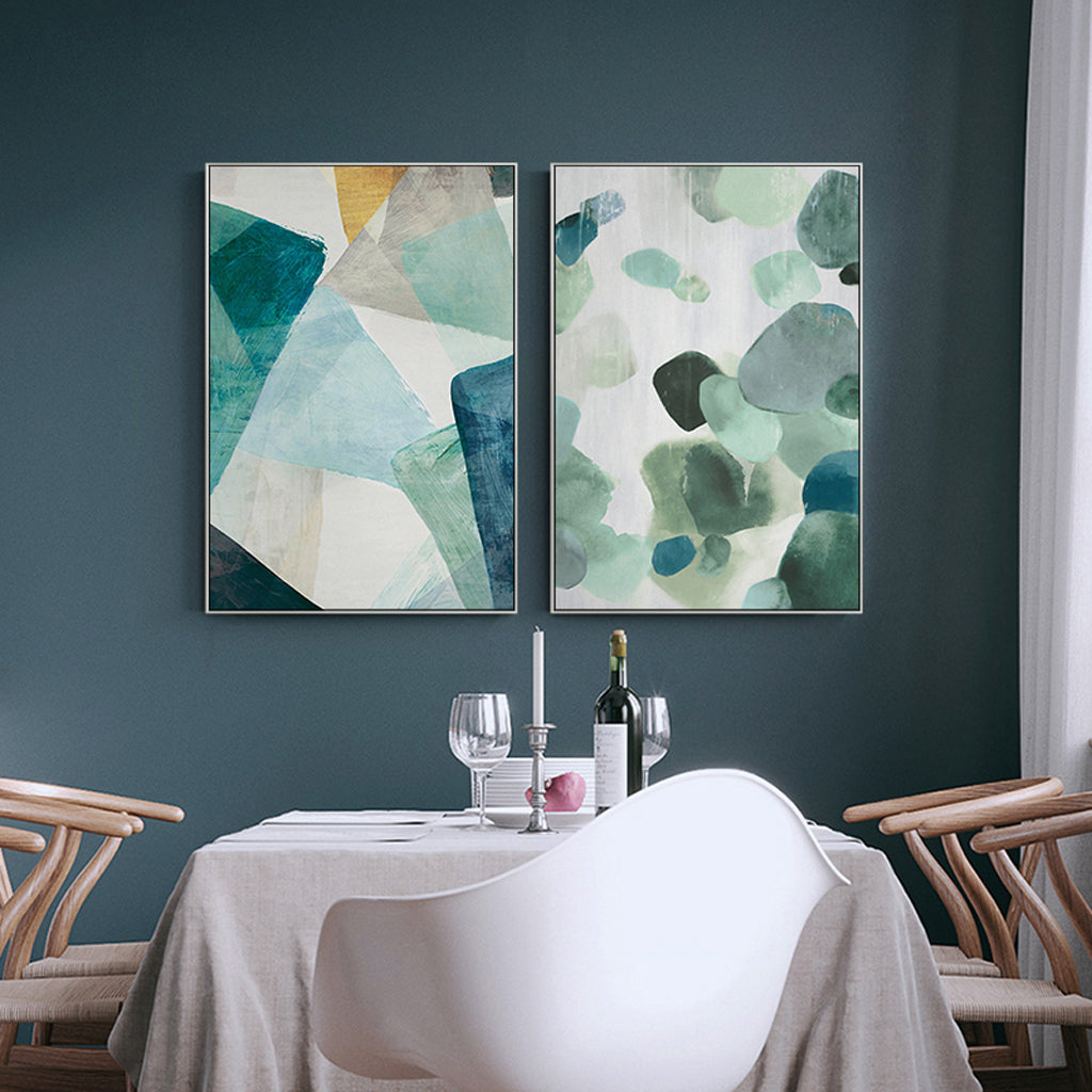 60cmx90cm Green Marble 2 Sets White Frame Canvas Wall Art