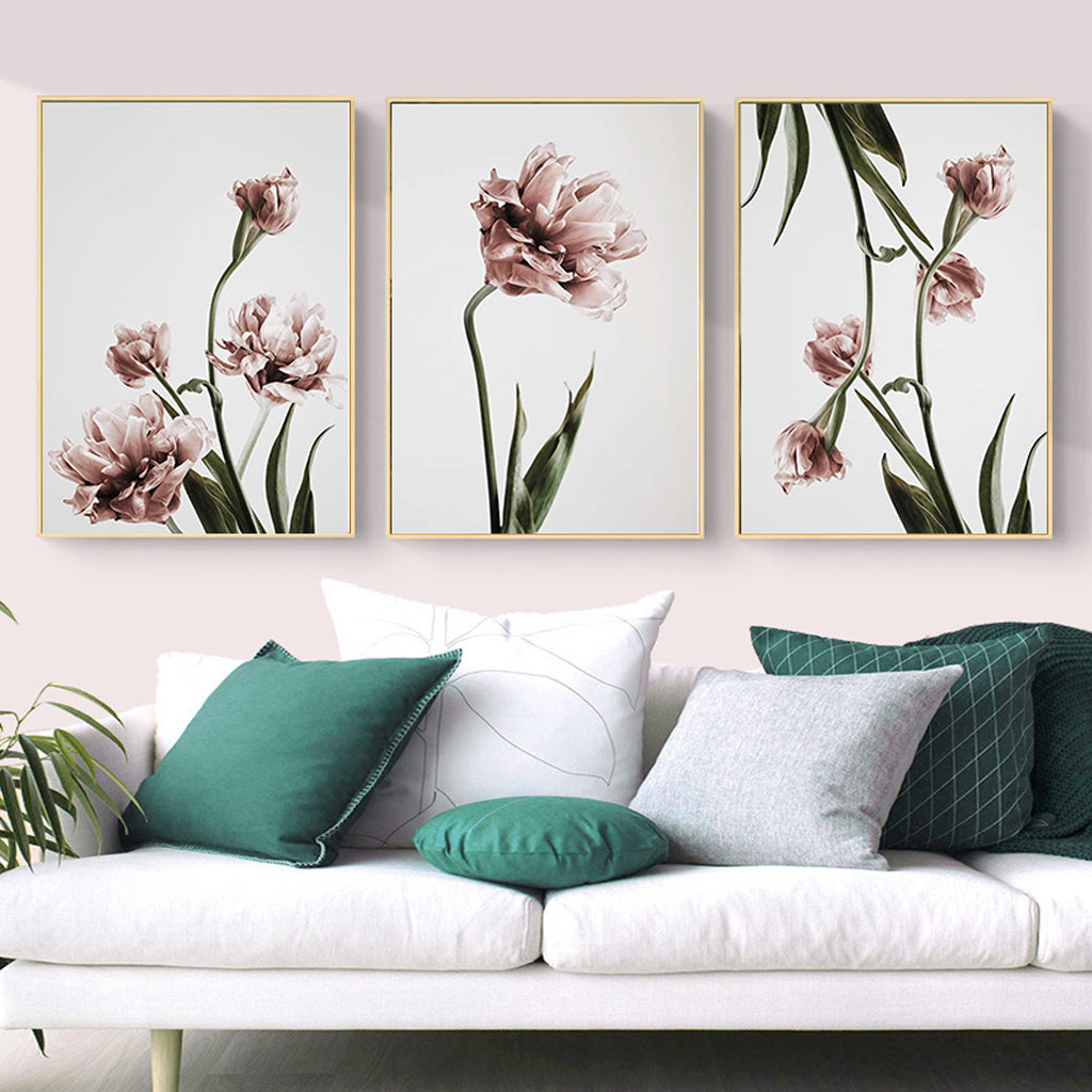 60cmx90cm Tulip Flower 3 Sets Gold Frame Canvas Wall Art