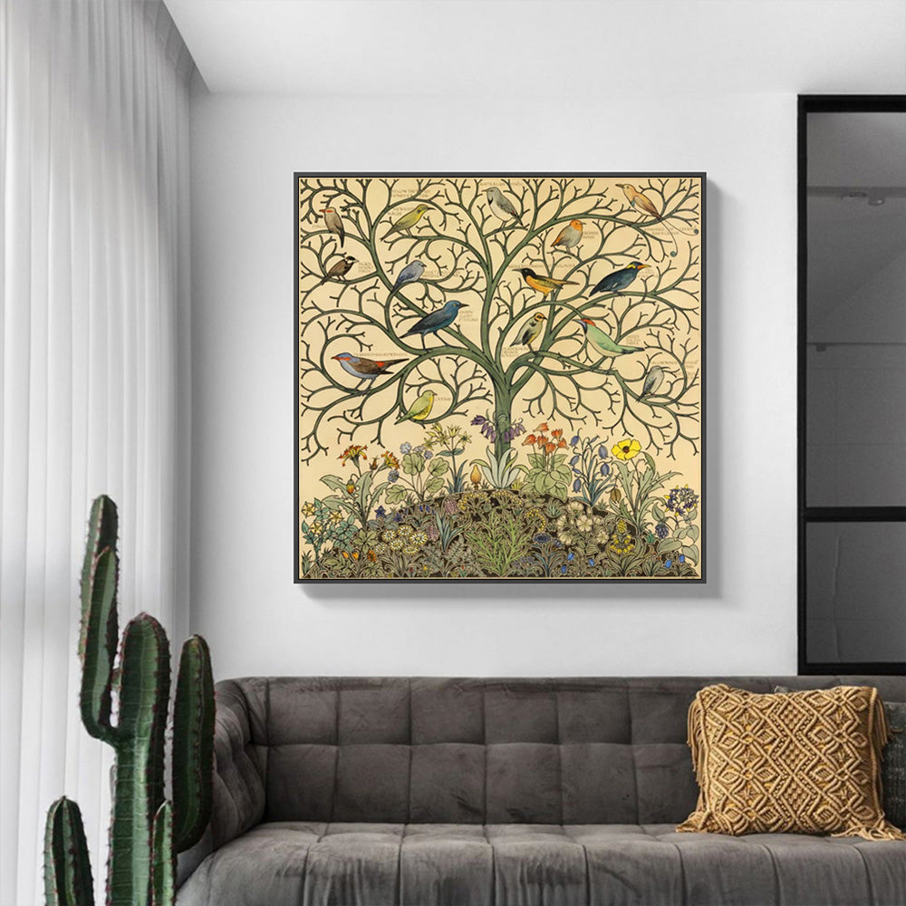 50cmx50cm Tree Of Life Black Frame Canvas Wall Art