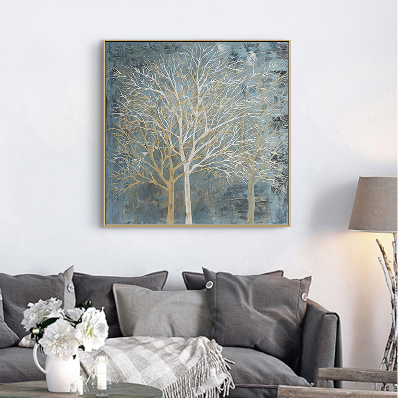 50cmx50cm Forest In The Twilight Trees Gold Frame Canvas Wall Art