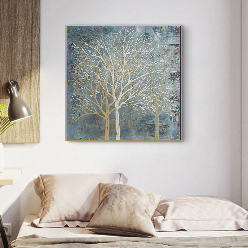 50cmx50cm Forest In The Twilight Trees Gold Frame Canvas Wall Art