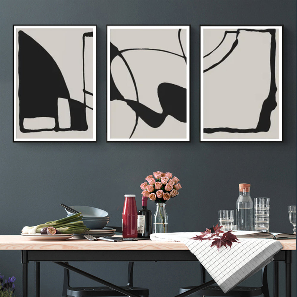 50cmx70cm Black Beige 3 Sets Black Frame Canvas Wall Art