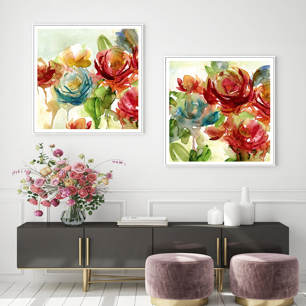 50cmx50cm Rosewater Garden By Carol Robinson 2 Sets White Frame Canvas Wall Art