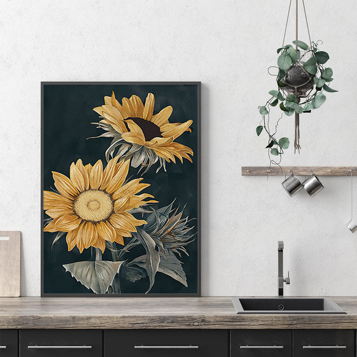 50cmx70cm Sunflowers Black Frame Canvas Wall Art