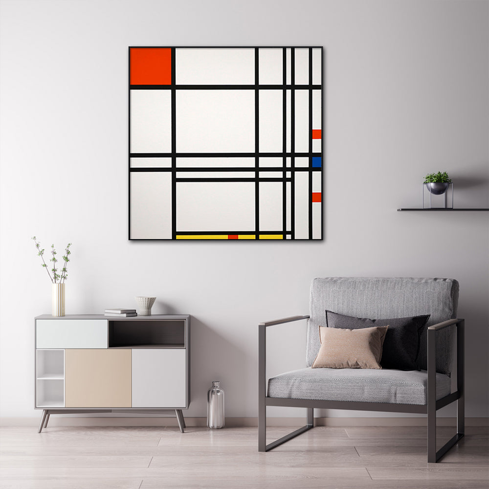 60cmx60cm Abstract Art By Piet Mondrian Black Frame Canvas Wall Art