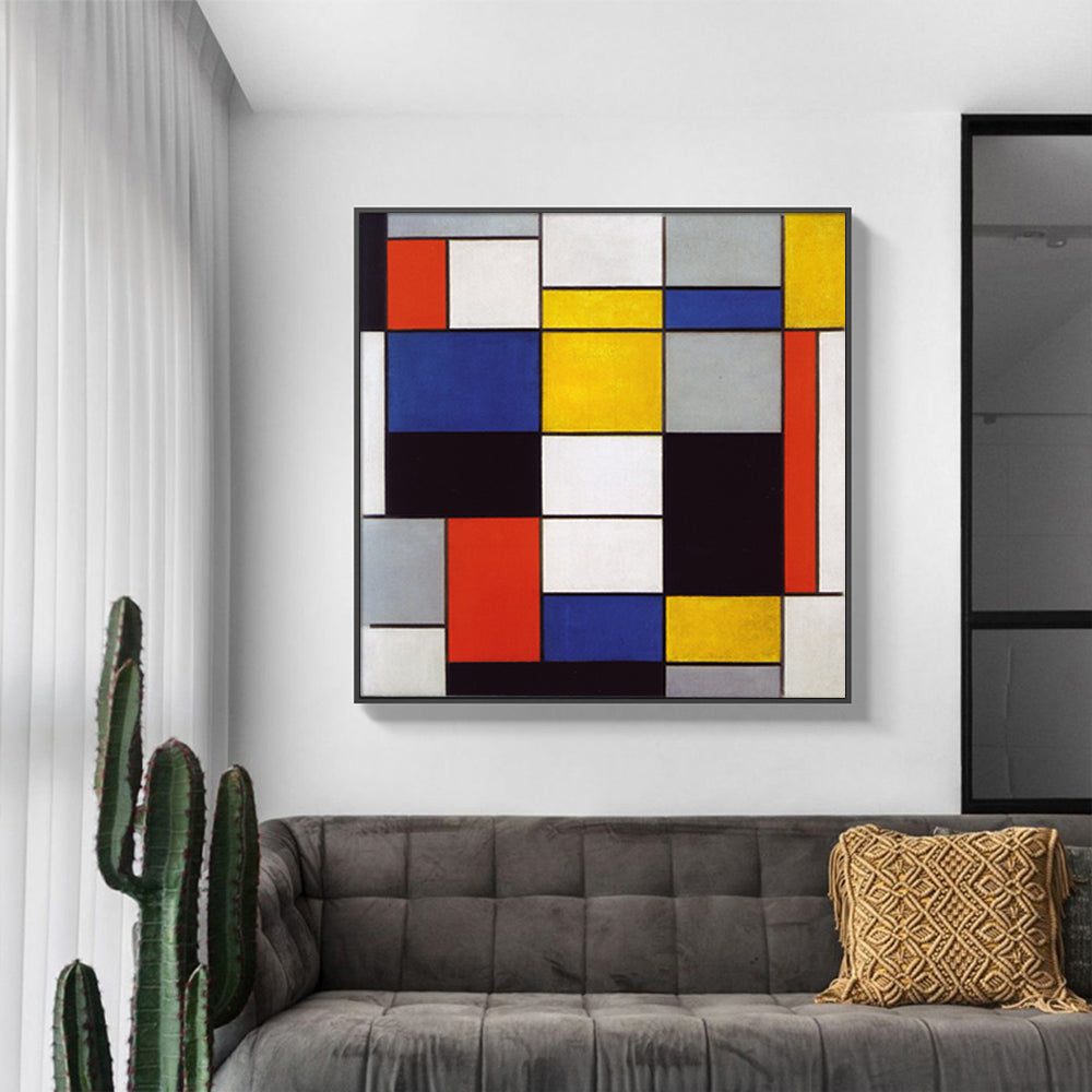 60cmx60cm Large Composition A By Piet Mondrian Black Frame Canvas Wall Art