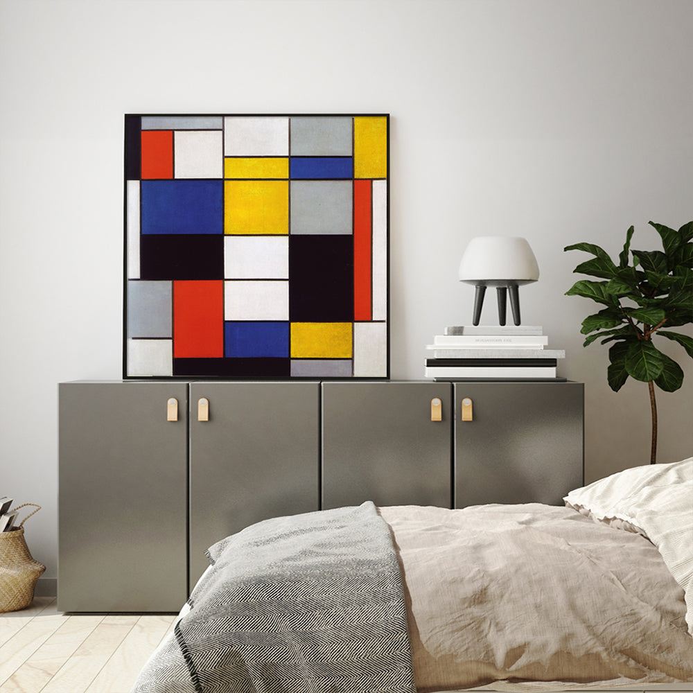 60cmx60cm Large Composition A By Piet Mondrian Black Frame Canvas Wall Art