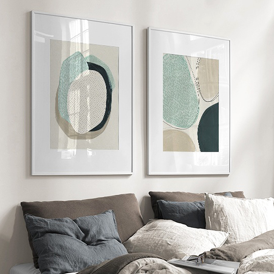 60cmx90cm Abstract Green Circle 2 Sets White Frame Canvas Wall Art