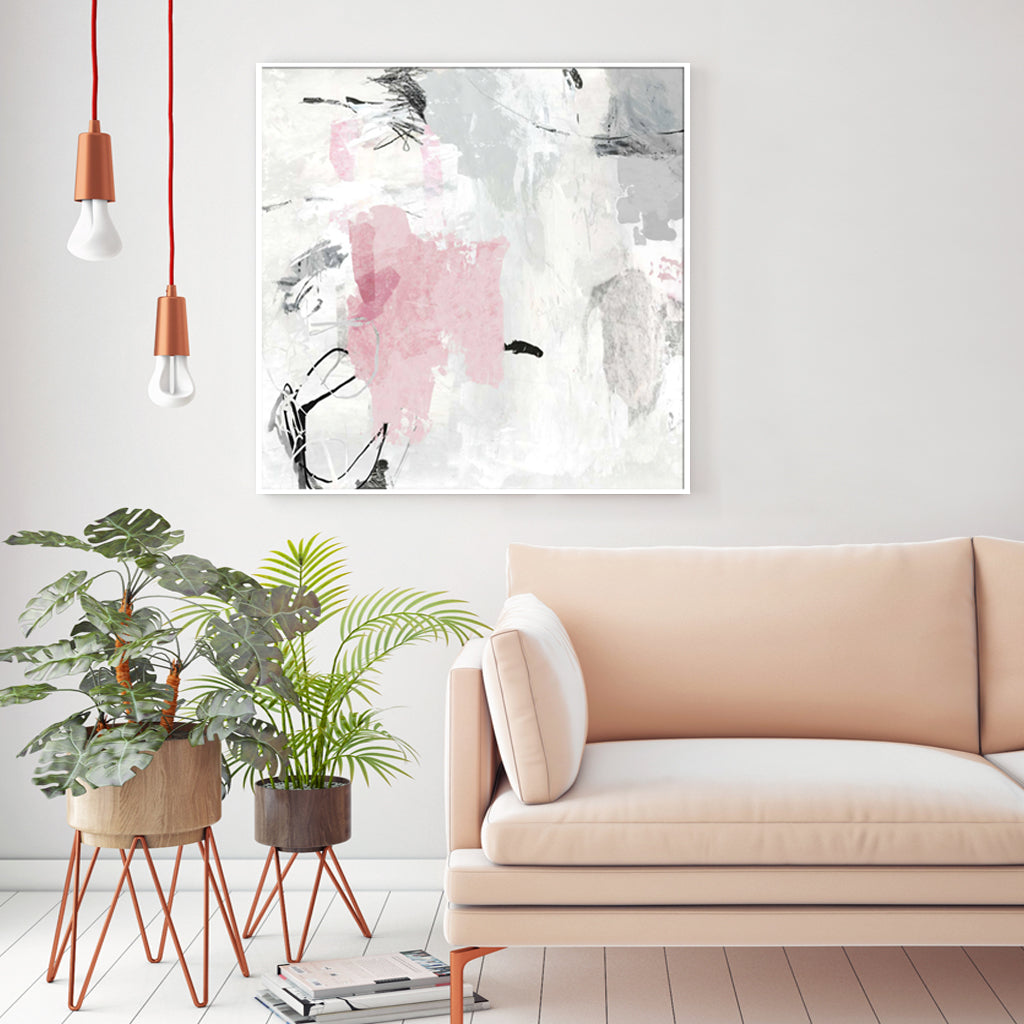 50cmx50cm Abstract Pink Grey 2 Sets White Frame Canvas Wall Art