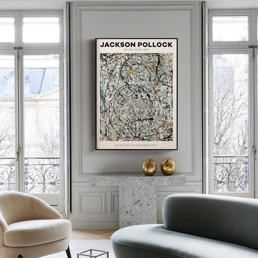 50cmx70cm Jackson Pollock Exhibition III Black Frame Canvas Wall Art