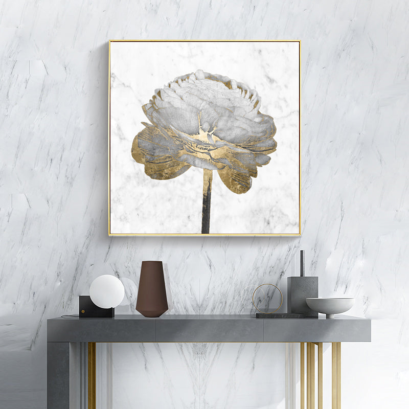 50cmx50cm Gold And White Blossom On White 2 Sets Gold Frame Canvas Wall Art