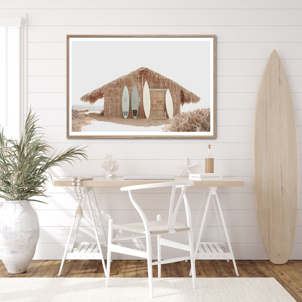 50cmx70cm Surf Cabin Wood Frame Canvas Wall Art