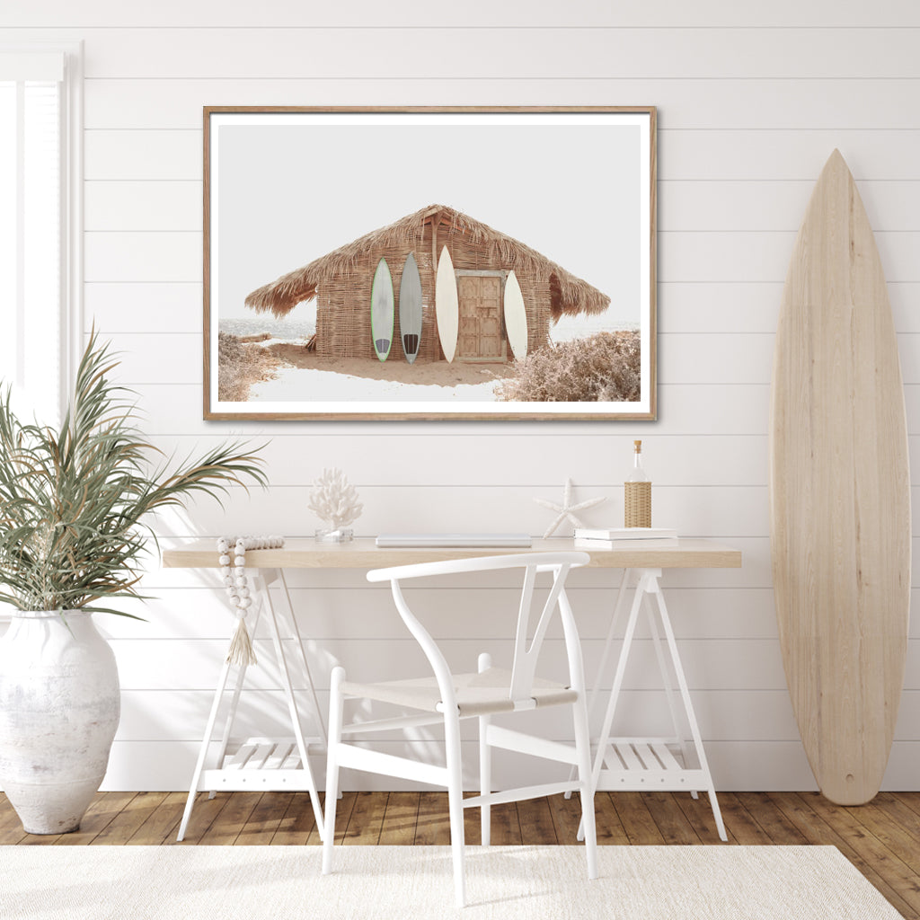 80cmx120cm Surf Cabin Wood Frame Canvas Wall Art