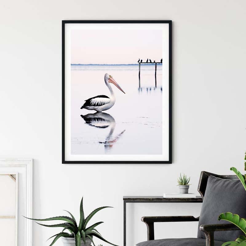 50cmx70cm Pelican Black Frame Canvas Wall Art - FREE SHIPPING