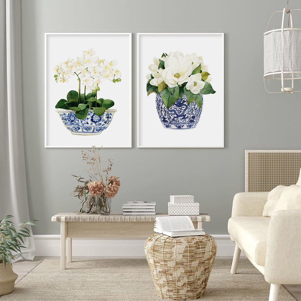 70cmx100cm Elegant Flower 2 Sets White Frame Canvas Wall Art