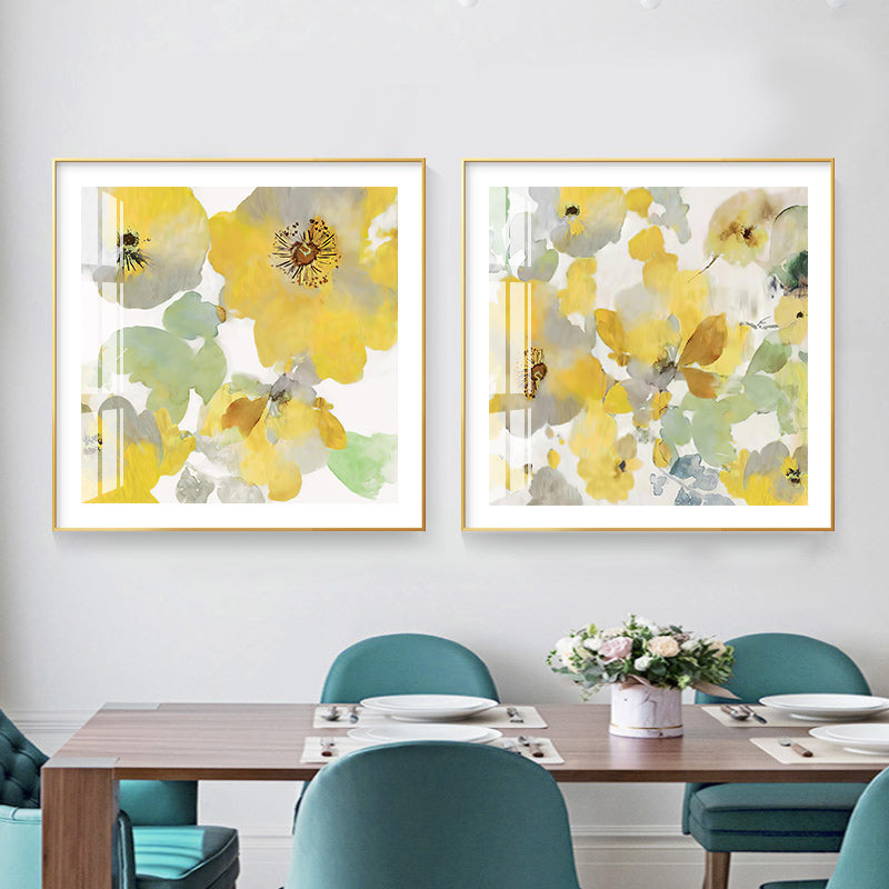 70cmx70cm Yellow Flowers American Style 2 Sets Gold Frame Canvas Wall Art