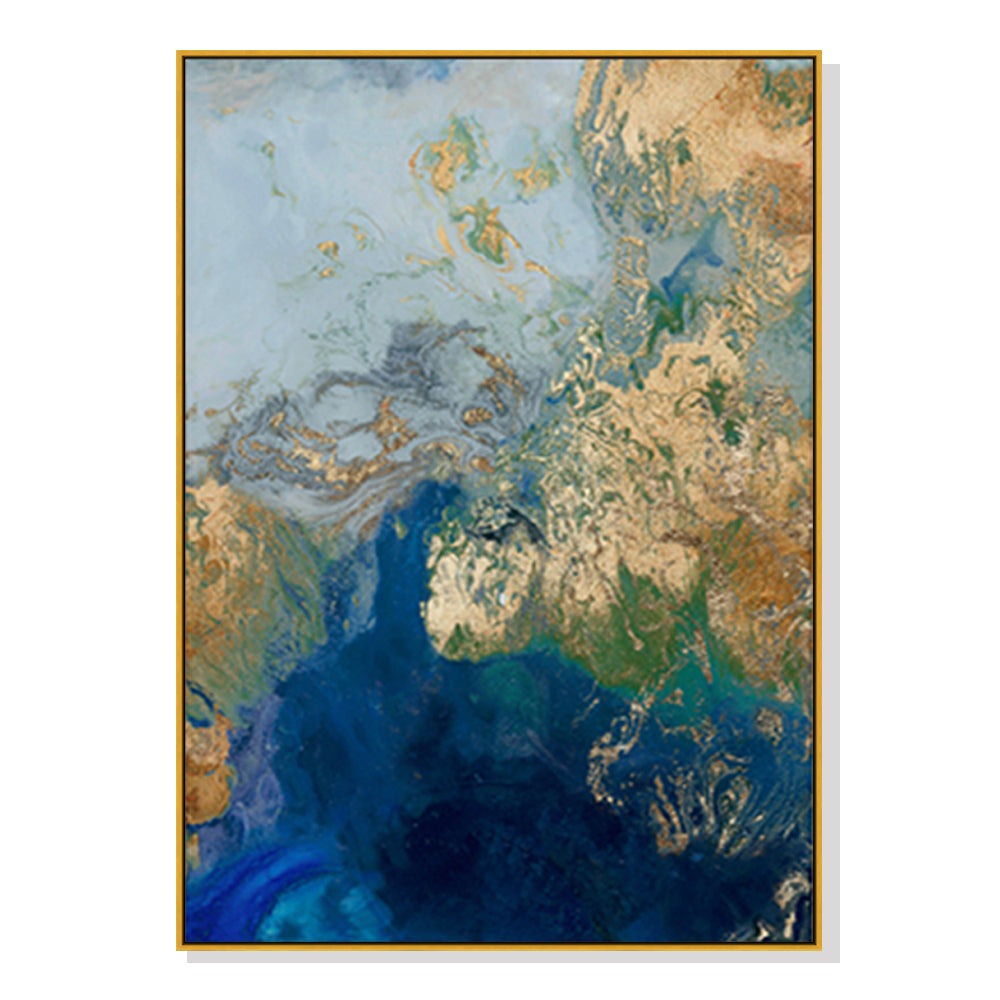 70cmx100cm Marbled Blue Gold Artwork Gold Frame Canvas Wall Art