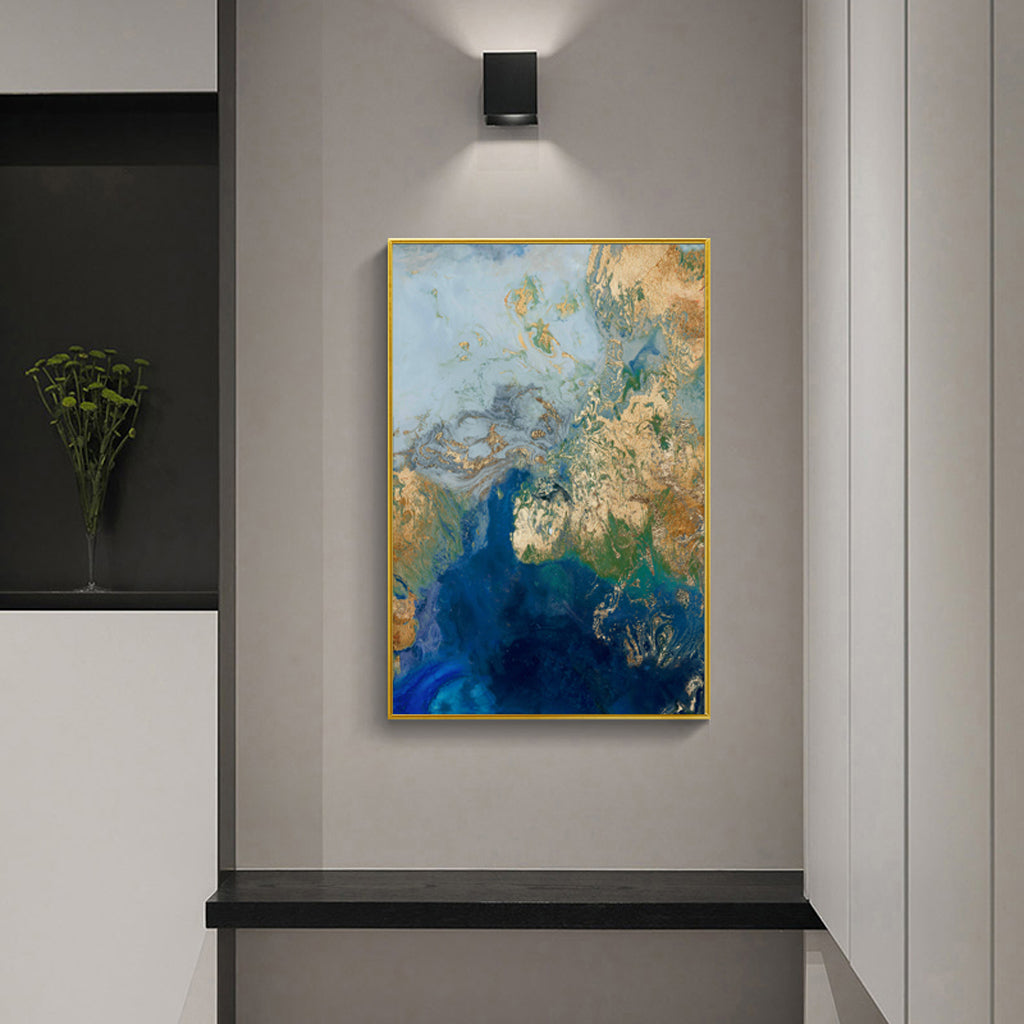 70cmx100cm Marbled Blue Gold Artwork Gold Frame Canvas Wall Art