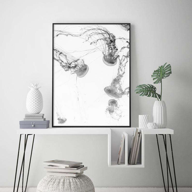 60cmx90cm Jellyfish Black Frame Canvas Wall Art
