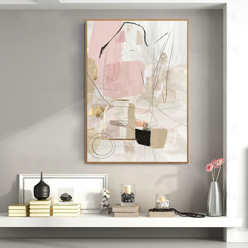 70cmx100cm Abstract Pink Gold Frame Canvas Wall Art