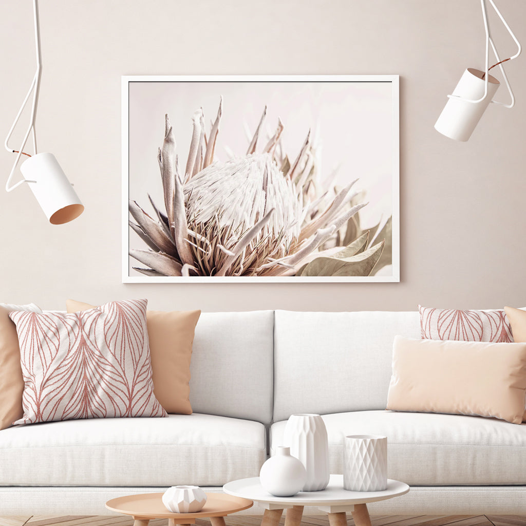 50cmx70cm Pure Protea II White Frame Canvas Wall Art