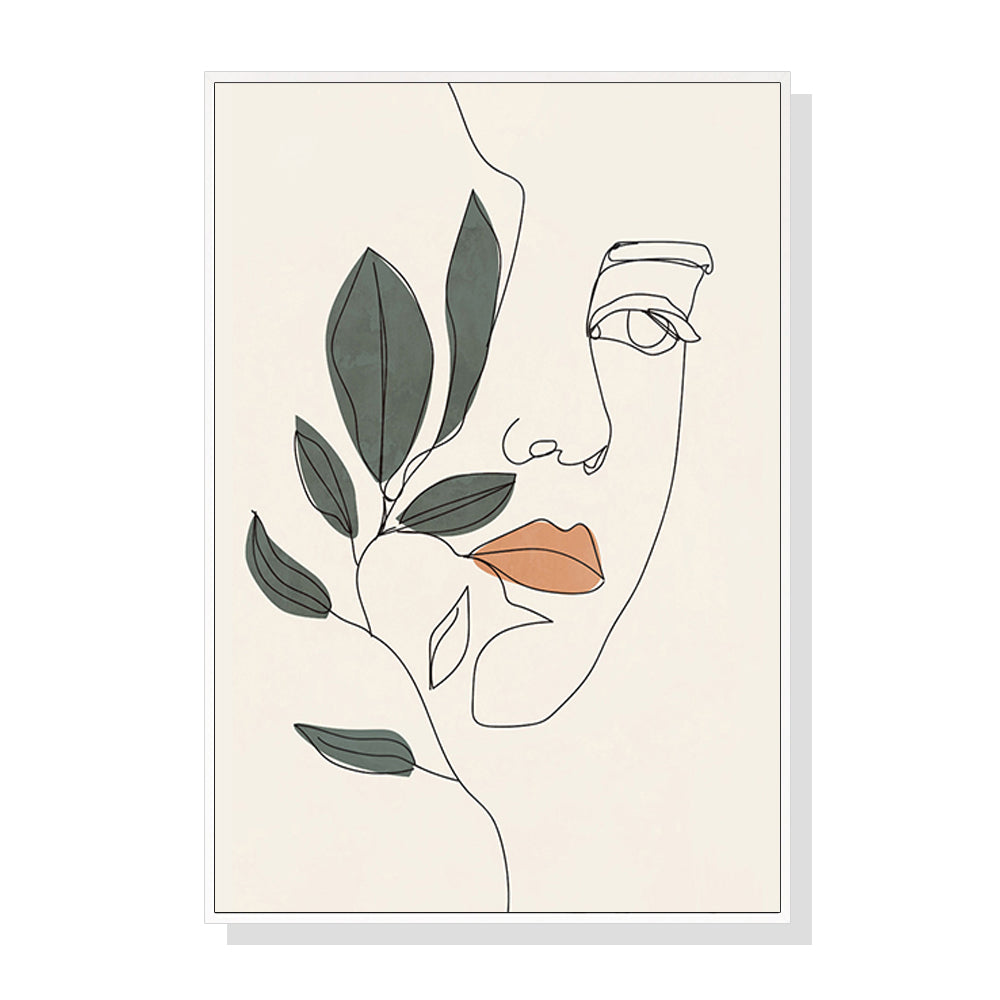 80cmx120cm Line Art Girl Face White Frame Canvas Wall Art