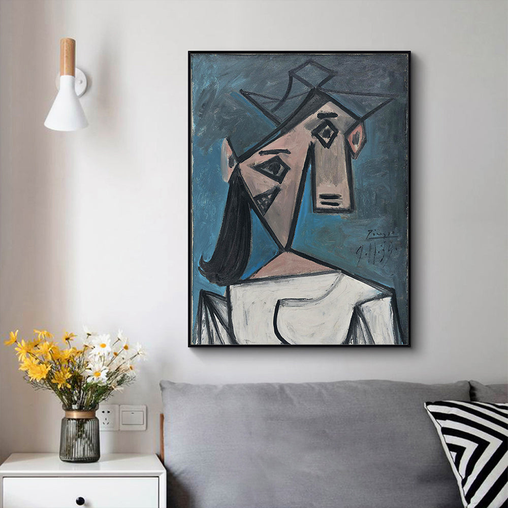 70cmx100cm Head Of A Woman By Pablo Picasso Black Frame Canvas Wall Art