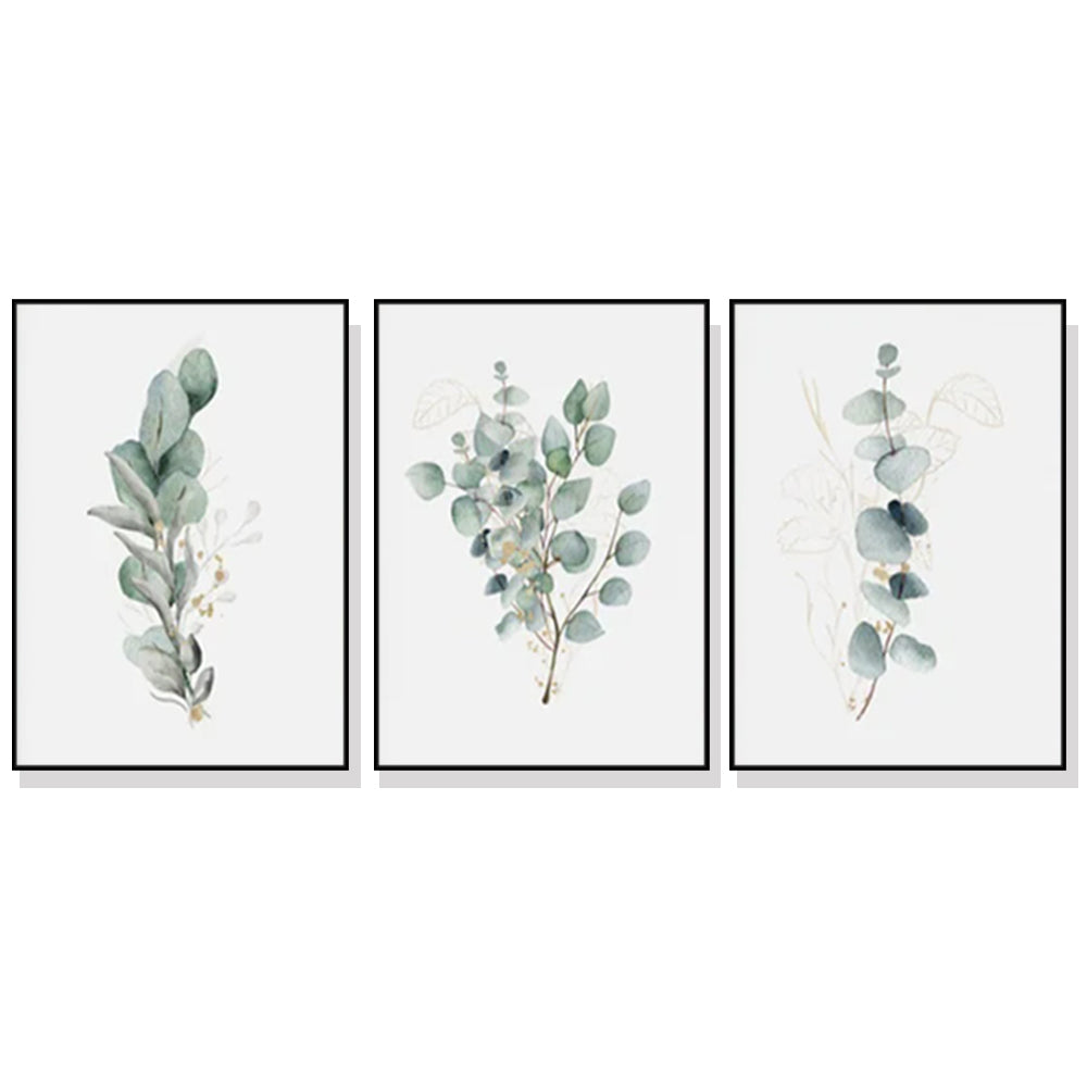 60cmx90cm Eucalyptus Plant 3 Sets Black Frame Canvas Wall Art