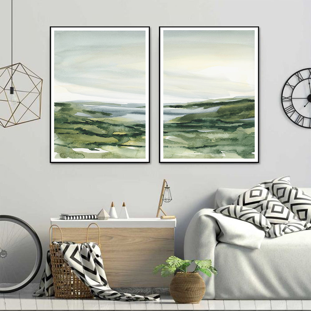 50cmx70cm Watercolor landscape 2 Sets Black Frame Canvas Wall Art