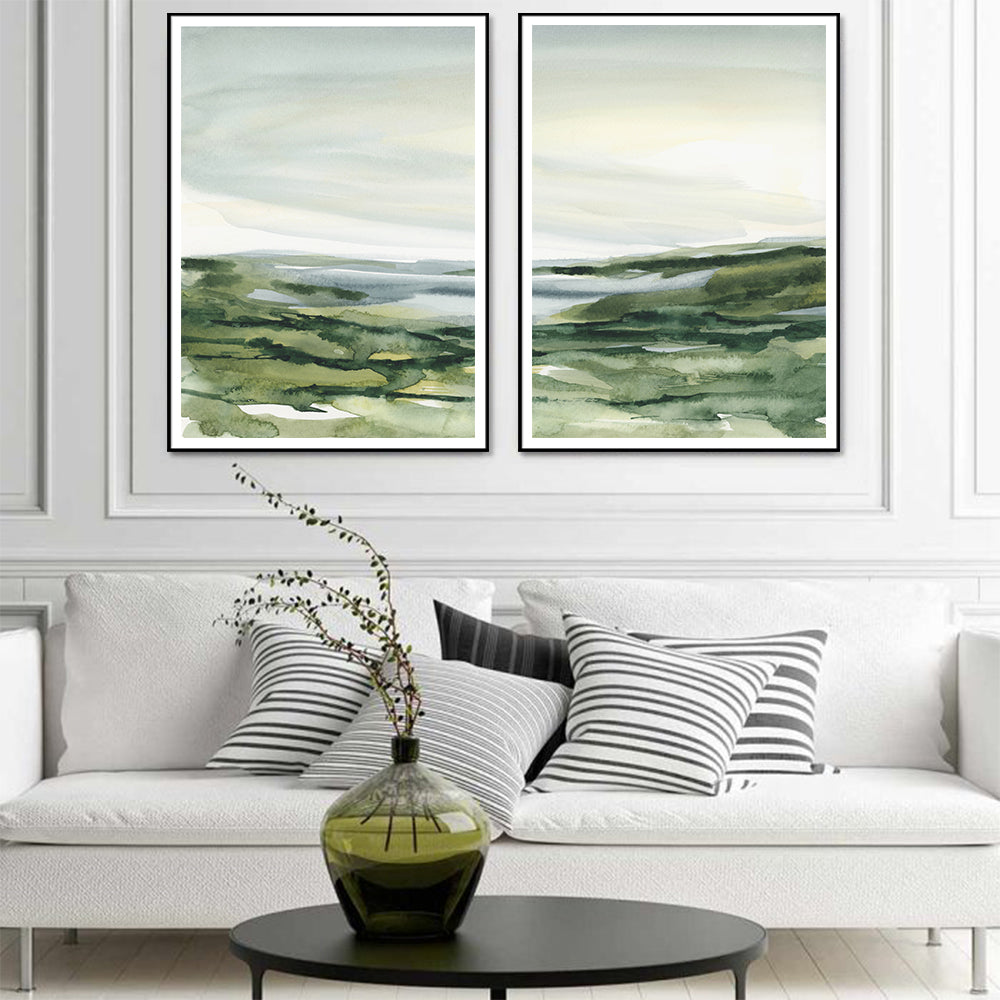 50cmx70cm Watercolor landscape 2 Sets Black Frame Canvas Wall Art