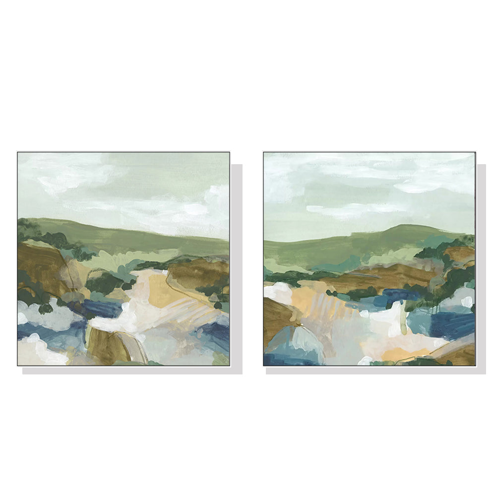 70cmx70cm Abstract Landscape 2 Sets White Frame Canvas Wall Art