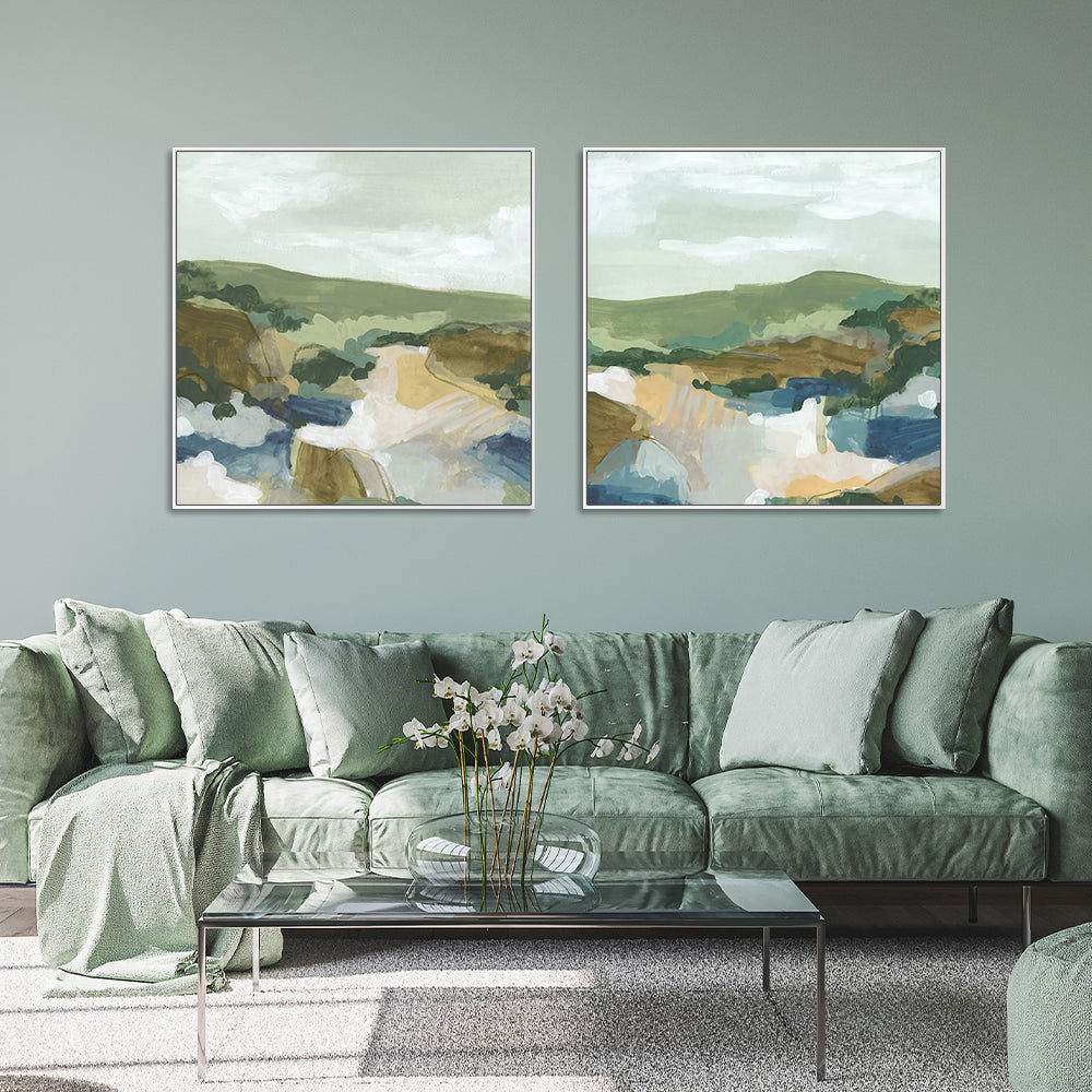 70cmx70cm Abstract Landscape 2 Sets White Frame Canvas Wall Art