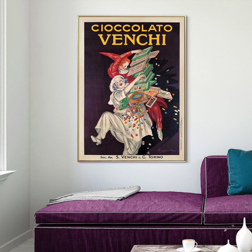 80cmx120cm Cioccolato Venchi Vintage Gold Frame Canvas Wall Art