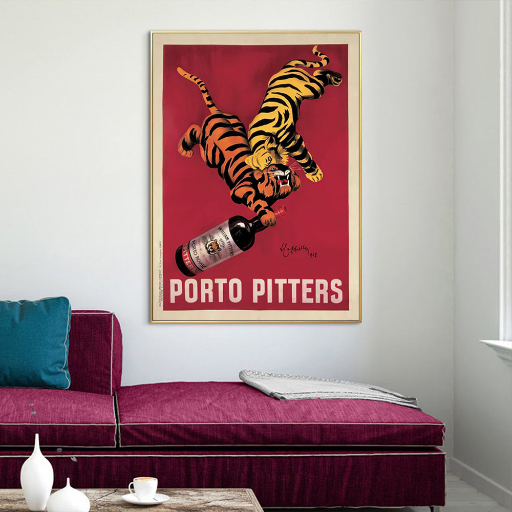 Wall Art 90cmx135cm Porto Pitters Vintage Gold Frame Canvas