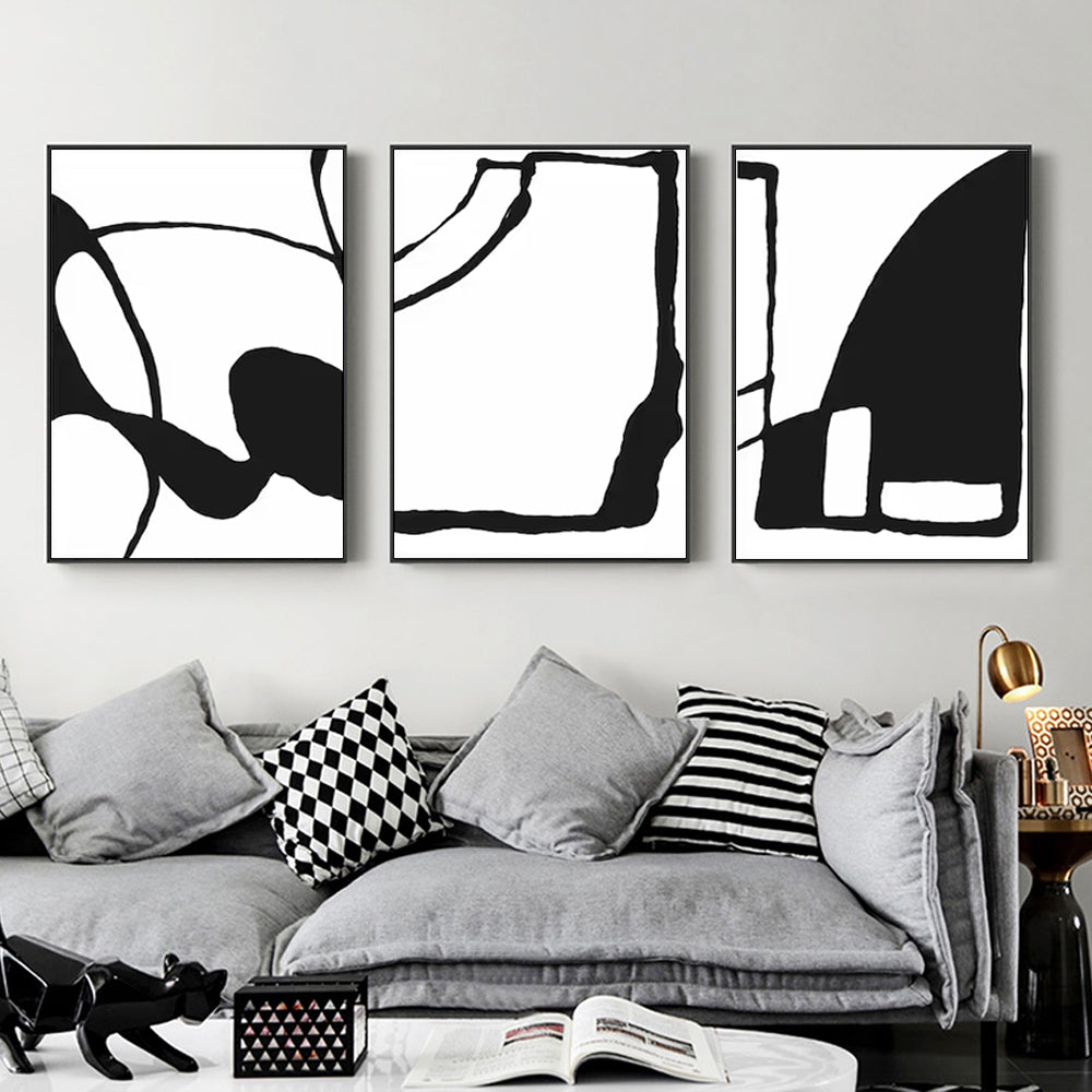 50cmx70cm Black and White 3 Sets Black Frame Canvas Wall Art