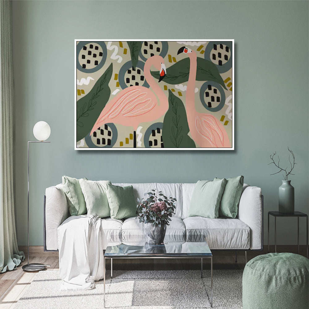100cmx150cm Flamingo White Frame Canvas Wall Art