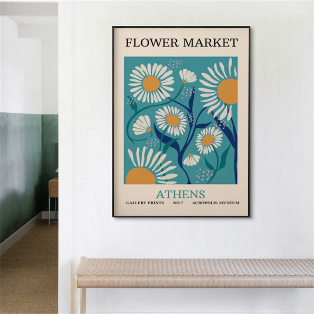 80cmx120cm Flower Market Athens Black Frame Canvas Wall Art