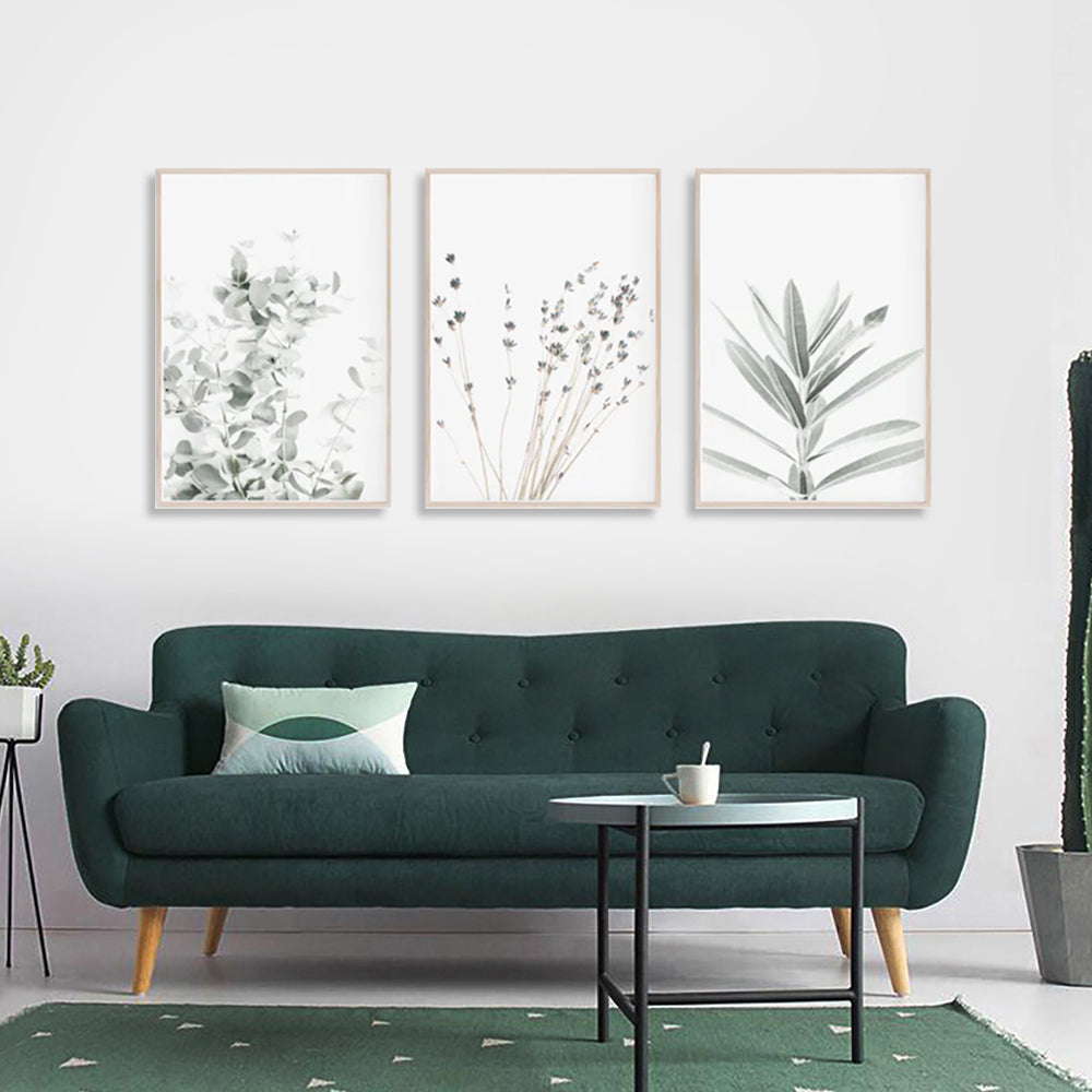 70cmx100cm Lavender Eucalyptus 3 Sets Wood Frame Canvas Wall Art