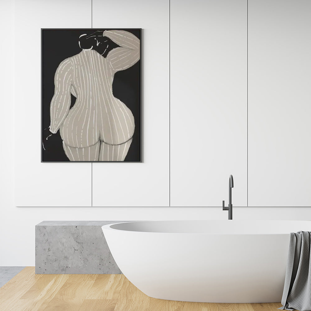 80cmx120cm Mid Century Lady Black Frame Canvas Wall Art