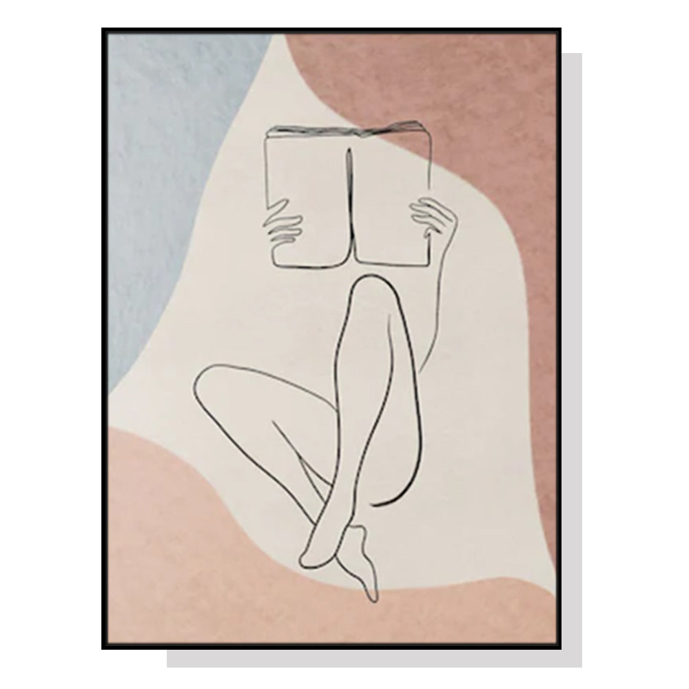 50cmx70cm Woman Reading Book Black Frame Canvas Wall Art