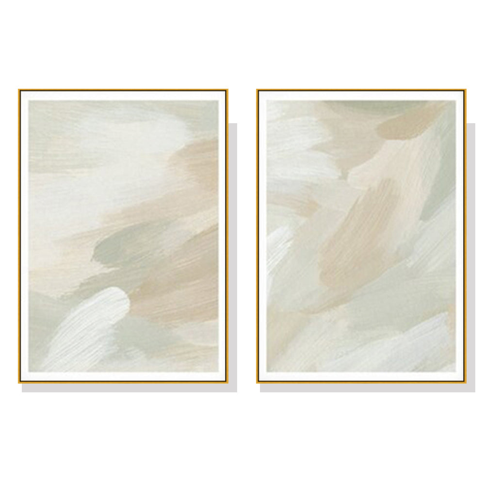 60cmx90cm Beige and Sage Green 2 Sets Gold Frame Canvas Wall Art