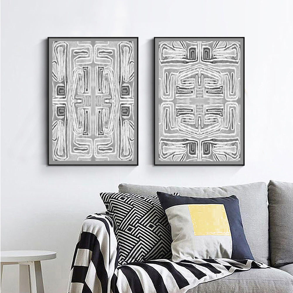 70cmx100cm Black White Pattern 2 Sets Black Frame Canvas Wall Art